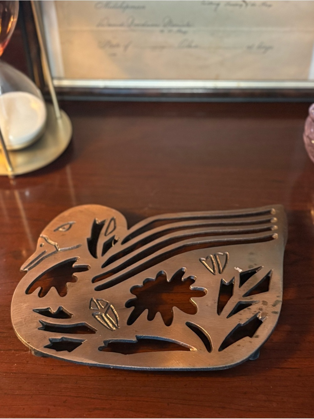 RARE Decorative Copper Swan Trivet